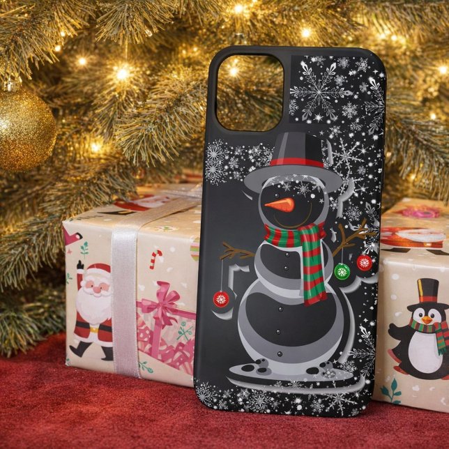 Black Winter iPhone Case ("A Frosty Friend waiting to be unwrapped")