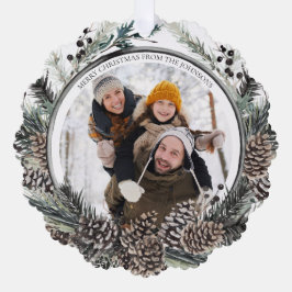 Black Winter Pine Frohe Weihnachts-Foto Kranz Ornament Karte