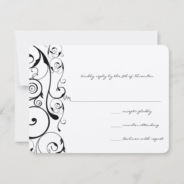 Black Wirbel Wedding RSVP (Vorderseite)