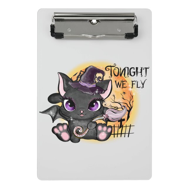 Black Witch Cat | Halloween Cat Mini Klemmbrett (Vorderseite)
