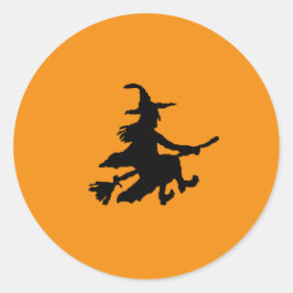 Black witch on Orange Runder Aufkleber