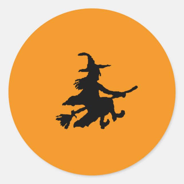 Black witch on Orange Runder Aufkleber (Vorderseite)