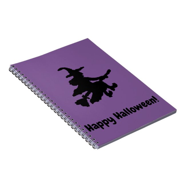 Black Witch on Purple - Happy Halloween  Notizblock (Rechte Seite)