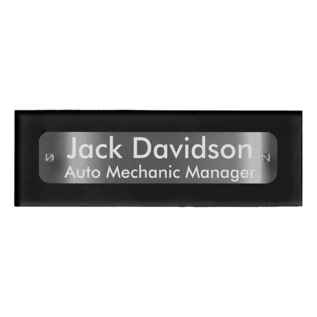 Black with A Dark Silver Label Plate -Personalized Namenschild (Vorderseite)