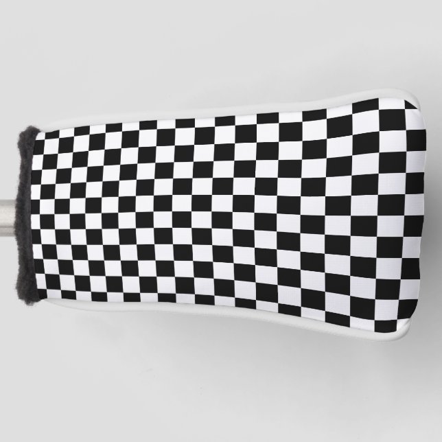 Black with Classic White Square Pattern Style Golf Headcover (Vorderseite)