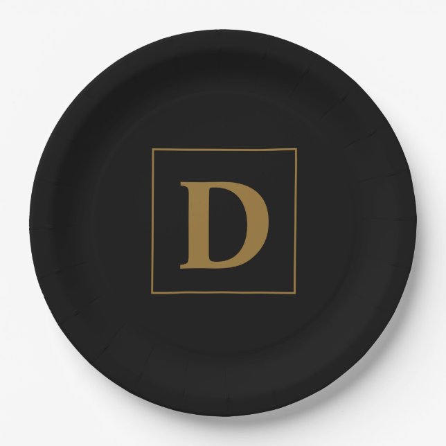 Black with Gold Family Initial Pappteller (Vorderseite)