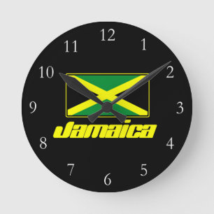 Black with Jamaica Flag Runde Wanduhr