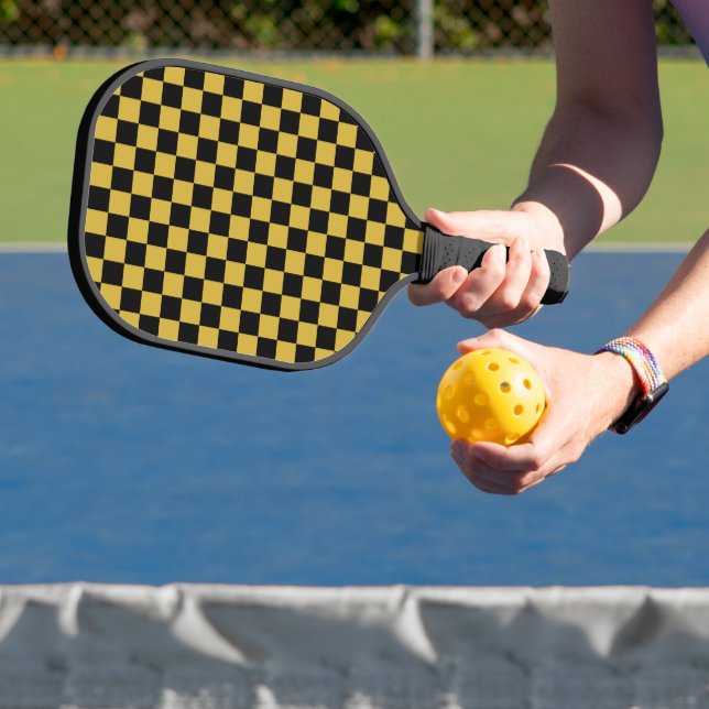 Black with Metallic Gold Square Pattern Pickleball Schläger (InSitu)