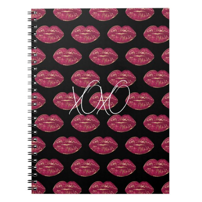 Black with Red Lips XOXO Notizblock (Vorderseite)