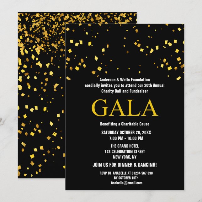 Black Wohltätigkeit Ball Corporate Fundraising-Par Einladung (Vorne/Hinten)