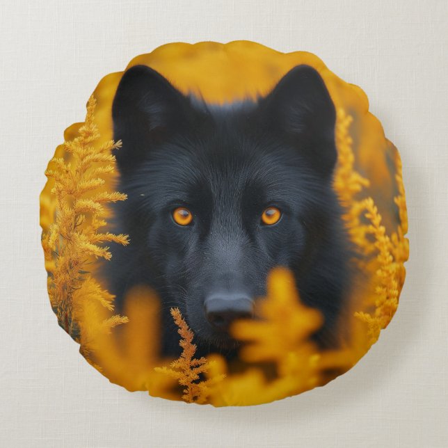 Black Wolf Dog German Shepherd Rundes Kissen (Vorderseite)