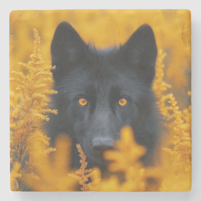 Black Wolf Dog German Shepherd Steinuntersetzer (Vorderseite)