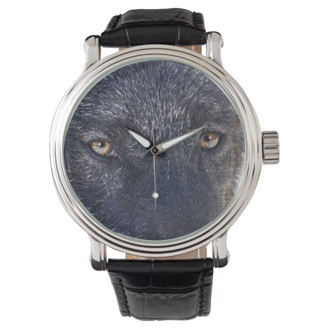 Black Wolf Face Wildlife Armbanduhr (Vorderseite)