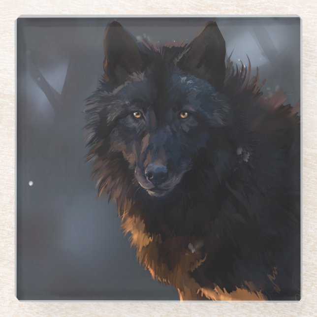 Black Wolf Glasuntersetzer (Vorderseite)