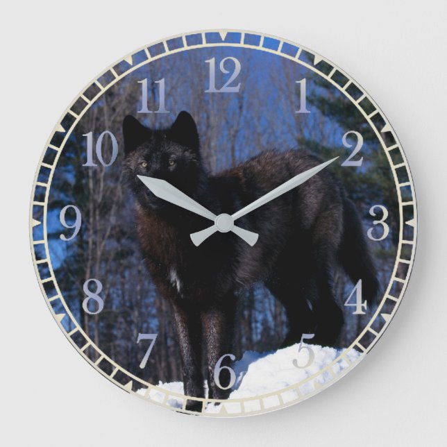 Black Wolf Große Wanduhr (Vorderseite)
