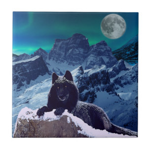 Black Wolf Moon   Gotische Keramik Fliese