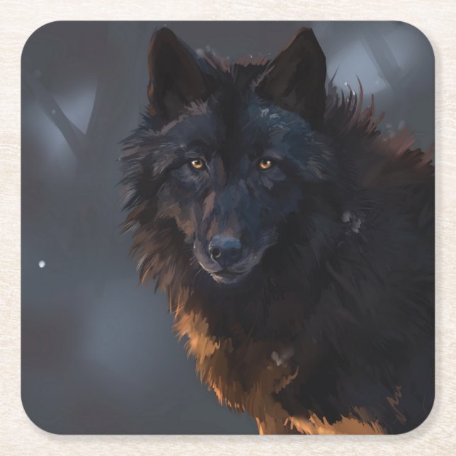 Black Wolf Rechteckiger Pappuntersetzer (Vorderseite)