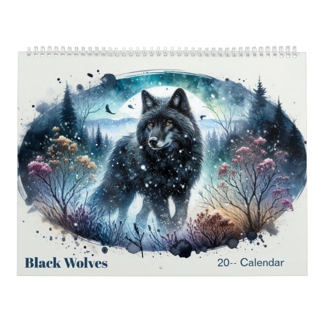 Black Wolves Snowy Northern Forest Calendar Kalender (Titelbild)