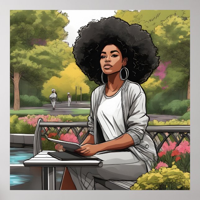 Black Woman American Sketch Poster Print (Vorne)