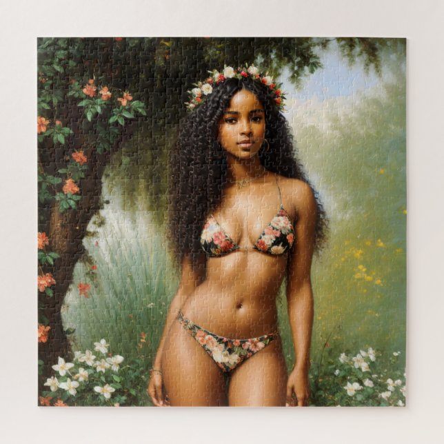 Black Woman Bikini Model Floral Beauty (Vertikal)