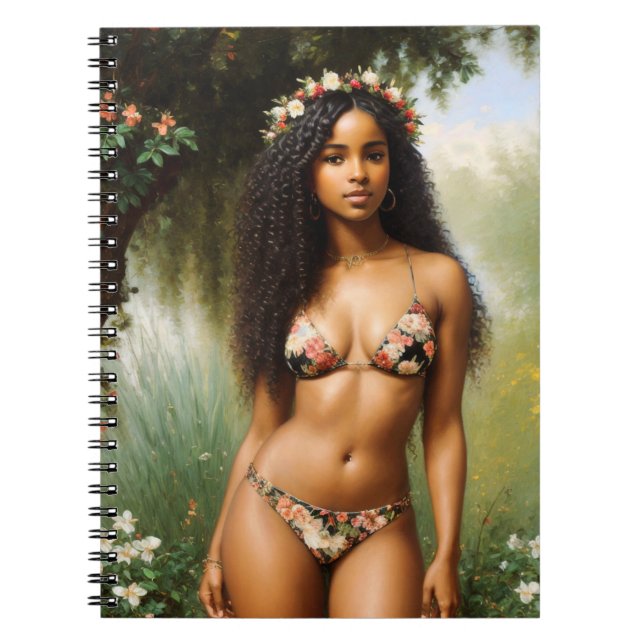 Black Woman Bikini Model Floral Beauty Card Notizblock (Vorderseite)