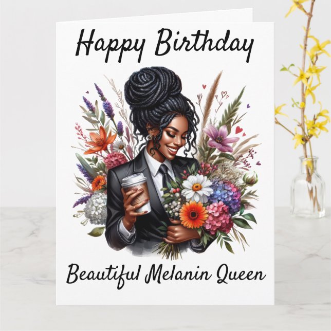 Black woman birthday card karte (Gelbe Blume)