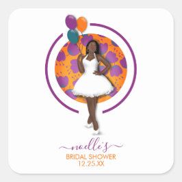 Black Woman, Birthday Dusche Balloons & Blume Quadratischer Aufkleber
