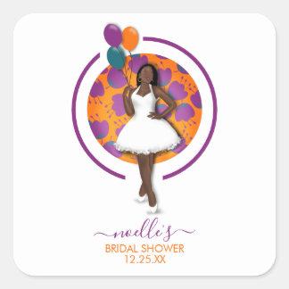 Black Woman, Birthday Dusche Balloons & Blume Quadratischer Aufkleber