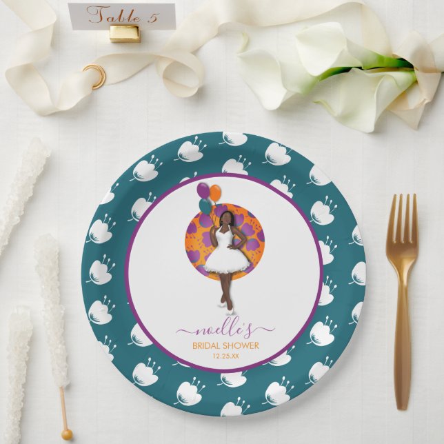 Black Woman Brautparty Balloons Blume Aquamarin Pappteller (Hochzeit)