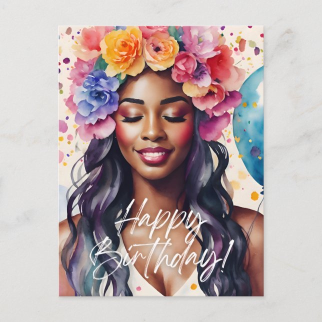 Black Woman Happy Birthday Multicolor Postkarte (Vorderseite)
