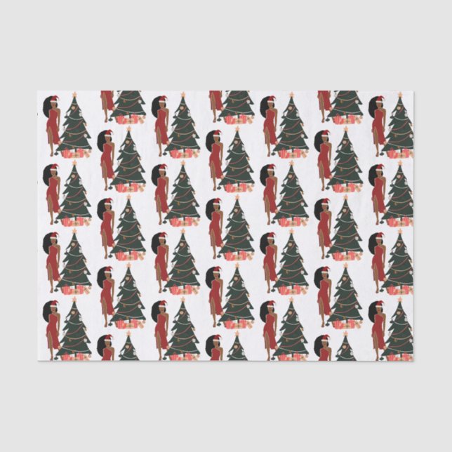 Black Woman Leo Zodiac Weihnachtsschmuck Seidenpapier (Vorderseite)