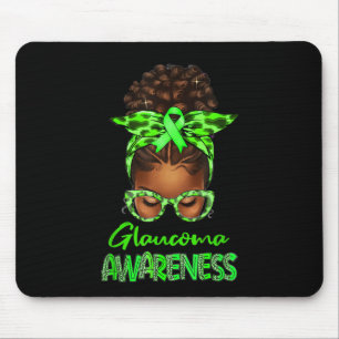 Black Woman Messy Bun Green Ribbon Glaucoma Awaren Mousepad