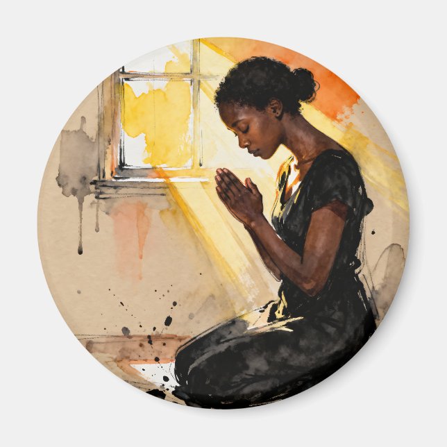 Black Woman Praying | Impasto Abstract Art Magnet (Vorne)