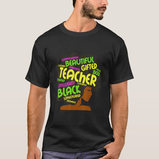Black Woman Teacher Afro Retro Black History Month T-Shirt (Vorderseite)