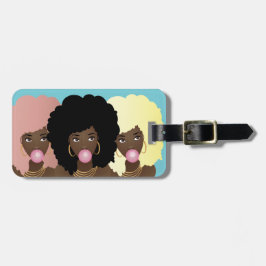 Black Women Friends, Bubblegum, Naturhaar, Blau Gepäckanhänger