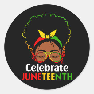 Black Women Messy Bun Juneteenth Celebrate Indepen Runder Aufkleber