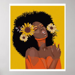 Black women, with colorful sunflower illustration poster