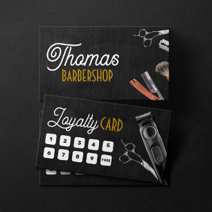 Black Wood Barber Shop Foto Schere Haarschneidemas Treuekarte