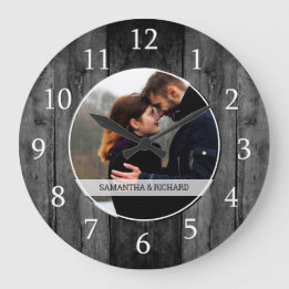 Black Wood Wedding Jubiläum Custom Foto Große Wanduhr