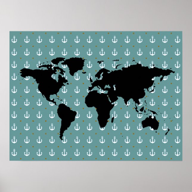 black world with anchors pattern poster (Vorne)