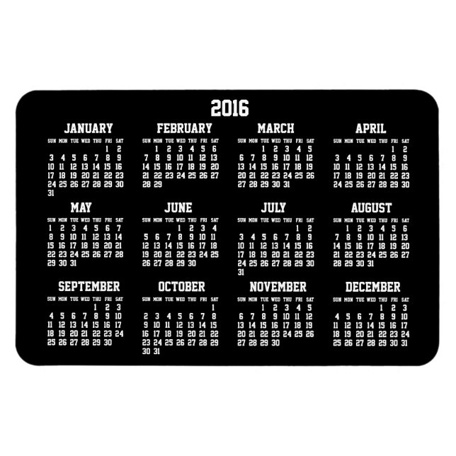 Black Yearly Calendar 2016 Große flexible Magnete (Horizontal)