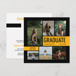 Black & Yellow 6 Photo Graduation Invitation