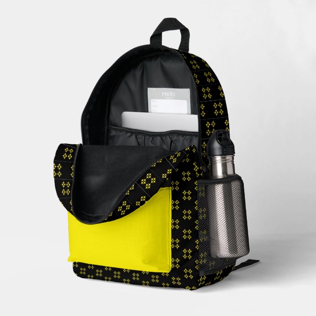 Black & Yellow Bedruckter Rucksack (Rückseitige Ecke links (Offen) )