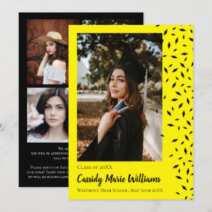 Black Yellow Confetti Graduation Announcement Einladung