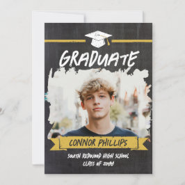 Black Yellow Cool Chalk Foto Graduation Party Einladung