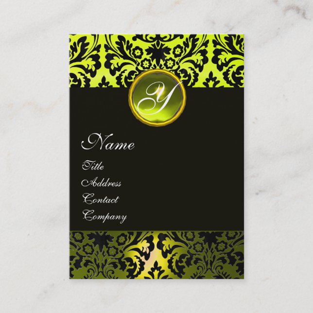 BLACK YELLOW DAMASK MONOGRAMM ,Topaz Visitenkarte (Vorderseite)