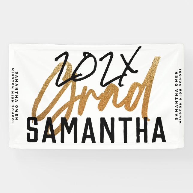 Black Yellow Foil Grad Jahr Custom Chic Banne Banner (Horizontal)
