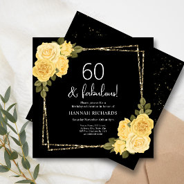 Black Yellow & Gold Floral 60. Geburtstag Einladung