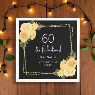 Black Yellow & Gold Floral 60. Geburtstag Serviette