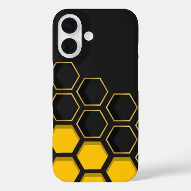 Black & Yellow Golden Honeycomb Geometric Phone Ca iPhone 16 Hülle (Rückseite)